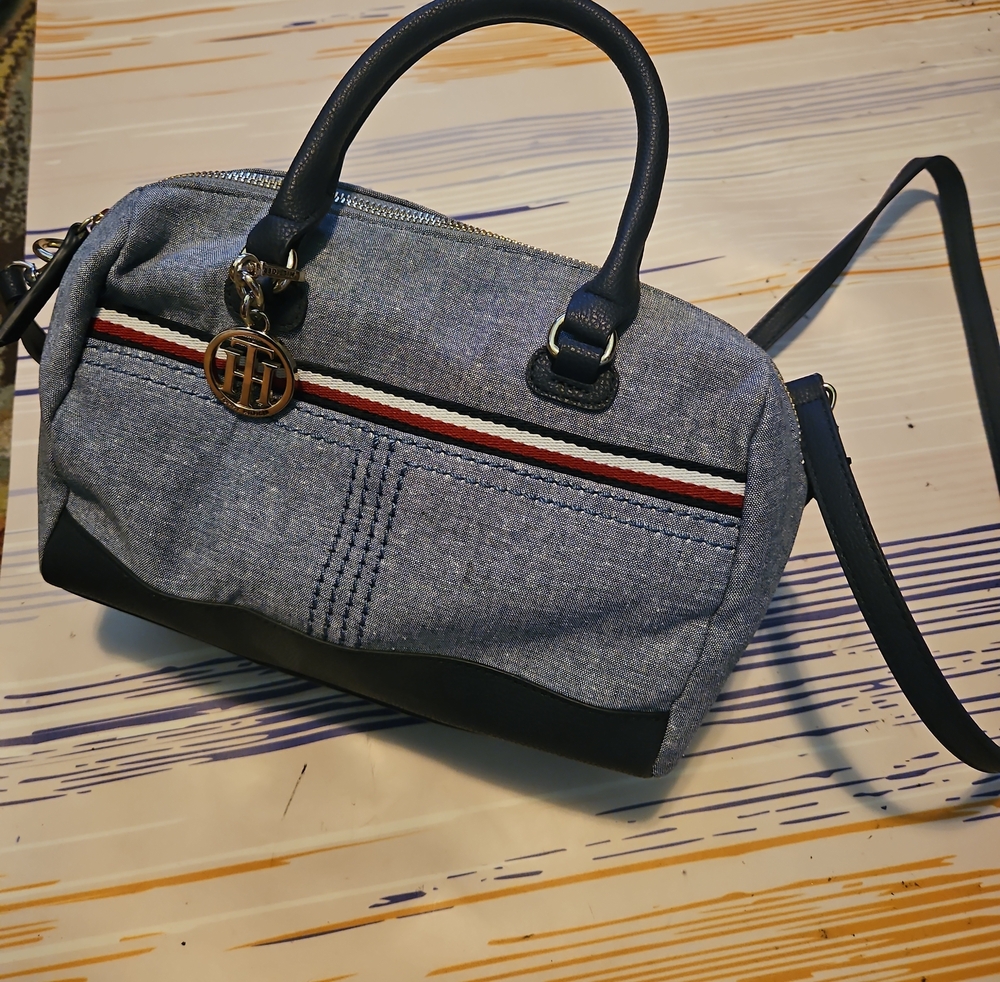 Tommy Hilfiger Navy-Trim Denim Messenger with Tricolor Stripe